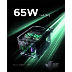 UGREEN NEXODE PRO 65W GAN Hızlı Şarj Cihazı 2XUSB-C 1XUSB-A QC PD Type-C Uzay Grisi 25871