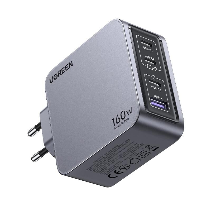 UGREEN Nexode Pro 160W GaN Hızlı Şarj Cihazı 1×USB‑C 140W + 1×USB‑C 100W + 1×USB‑C 30W + 1×USB‑A QC/PD 22.5W Kablolu Gri 25877