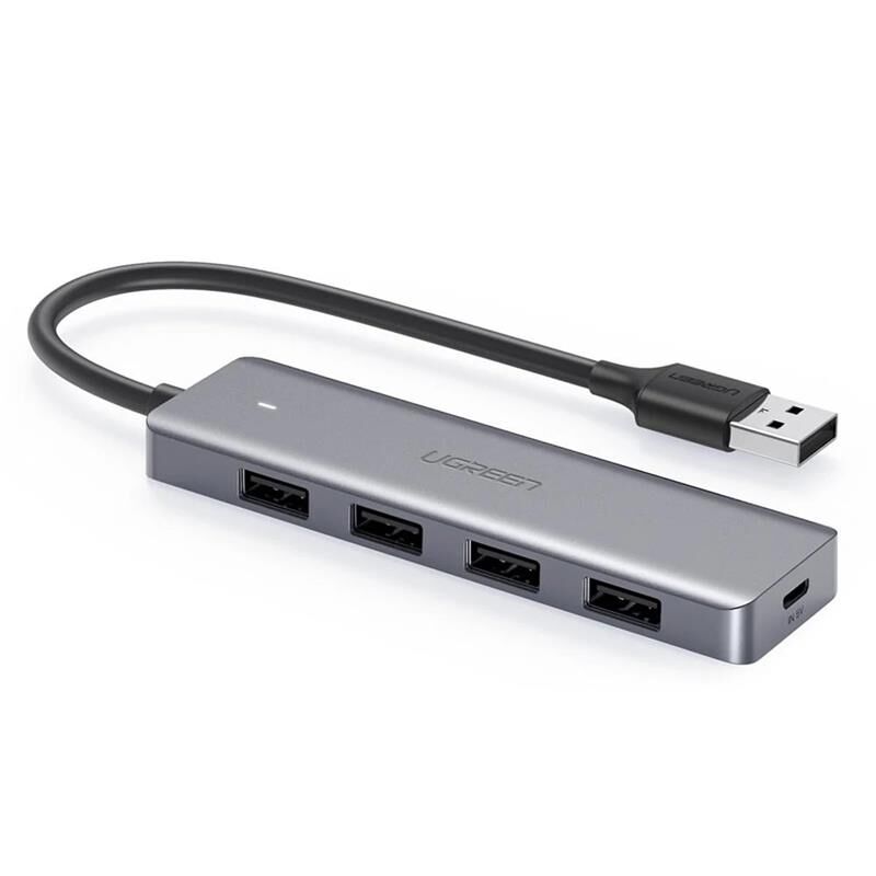 UGREEN 4-Port USB 3.0 Hub 50985 – USB-A 4x 5 Gbps + USB-C Güç Girişi, ABS Alüminyum Gövde, 15 cm Kablo, Gümüş Çoklayıcı