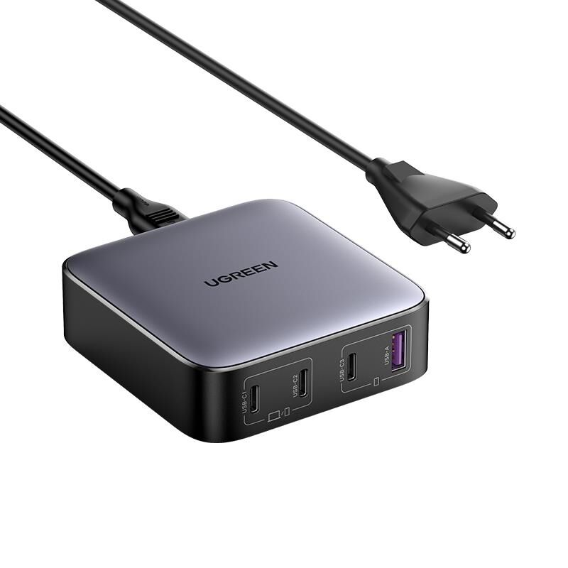 UGREEN Nexode 100W 90928 GaN Teknolojili Masaüstü Hızlı Şarj Cihazı 3xUSB-C + 1xUSB-A PD 3.0 QC 4.0 Destekli Çoklu Portlu Gri