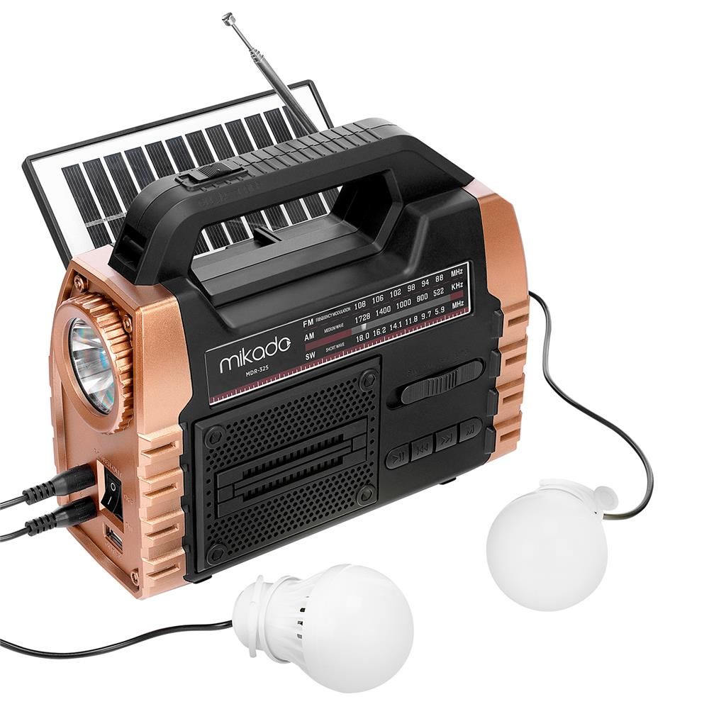Mikado MDR-325 Ahşap USB-TF Destekli FM-AM-SW-BT Solar Power Bank 3 Band Klasik Radyo