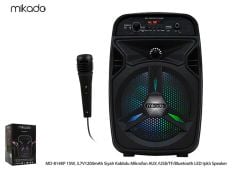 Mikado MD-814KP 15W 3.7V 1200mAh Siyah Kablolu Mikrofonlu AUX-USB-TF-Bluetooth-FM LED Işıklı Anfi