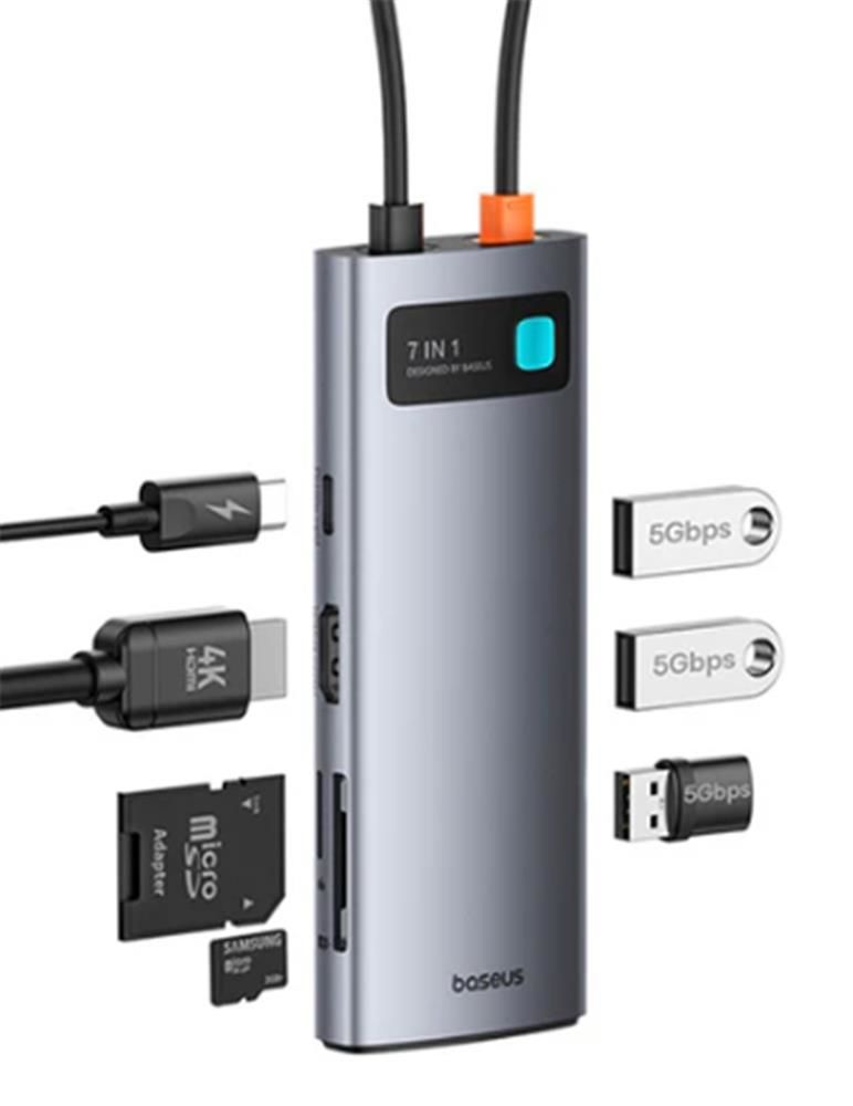Baseus B00030708811-00 7in1 Type-C Hub 4K@60Hz (3xUSB 5Gbps, HDMI, SD, TF, Type-C)