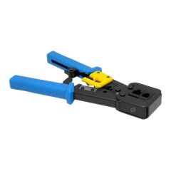 Frisby FNW‑58ECT EZ RJ45/RJ11 Yeni Nesil İkili Sıkma Pensesi – Çelik Gövde, Yaylı & Kilitlenebilir 8P8C (RJ‑45) ve 6P4C (RJ‑11) Uyumlu, Kablo Soyma ve Kesme Özellikli, Siyah‑Mavi