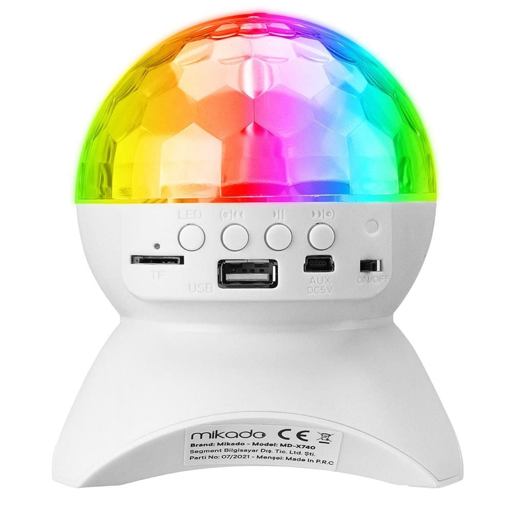 Mikado MD-X740 Beyaz Şarjlı BT-TF USB Tavan Led Işıklı Disko Topu Speaker