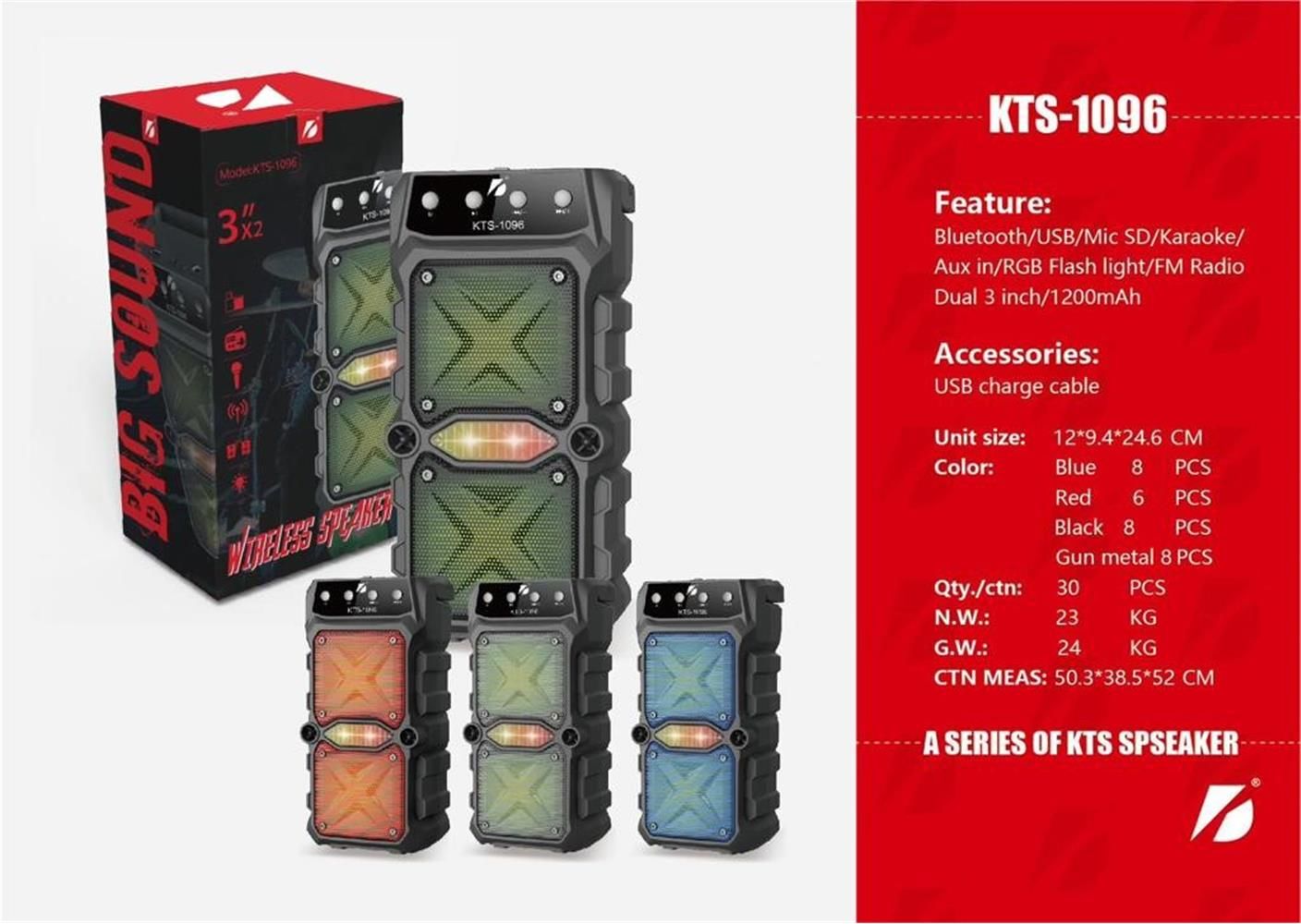 KTS 1096 Siyah Bluetooth M-SD-USB RGB Speaker