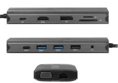 Dark DK-AC-U31X44 USB 3.1 Gen1 Type C 12in1 Ether-USB-C&USB-C PD-2xHDMI-VGA-TF SD -3xUSB 3.0- Hub
