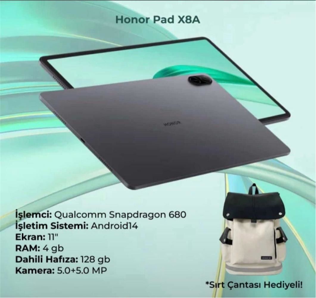 Honor Pad X8a 2.4Ghz 4Gb 128Gb 11-Android Tablet Çanta Hediyeli