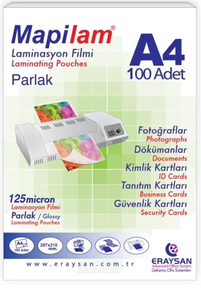 Mapi Lamisyon 125 Micron Parlak Laminasyon Filmi (A4) 100 Lü