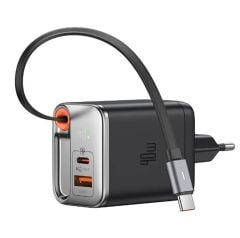 Mcdodo CH-4281 40W GaN Mini Hızlı Şarj Adaptörü Dahili Geri Çekilebilir Type-C Kablolu - Siyah