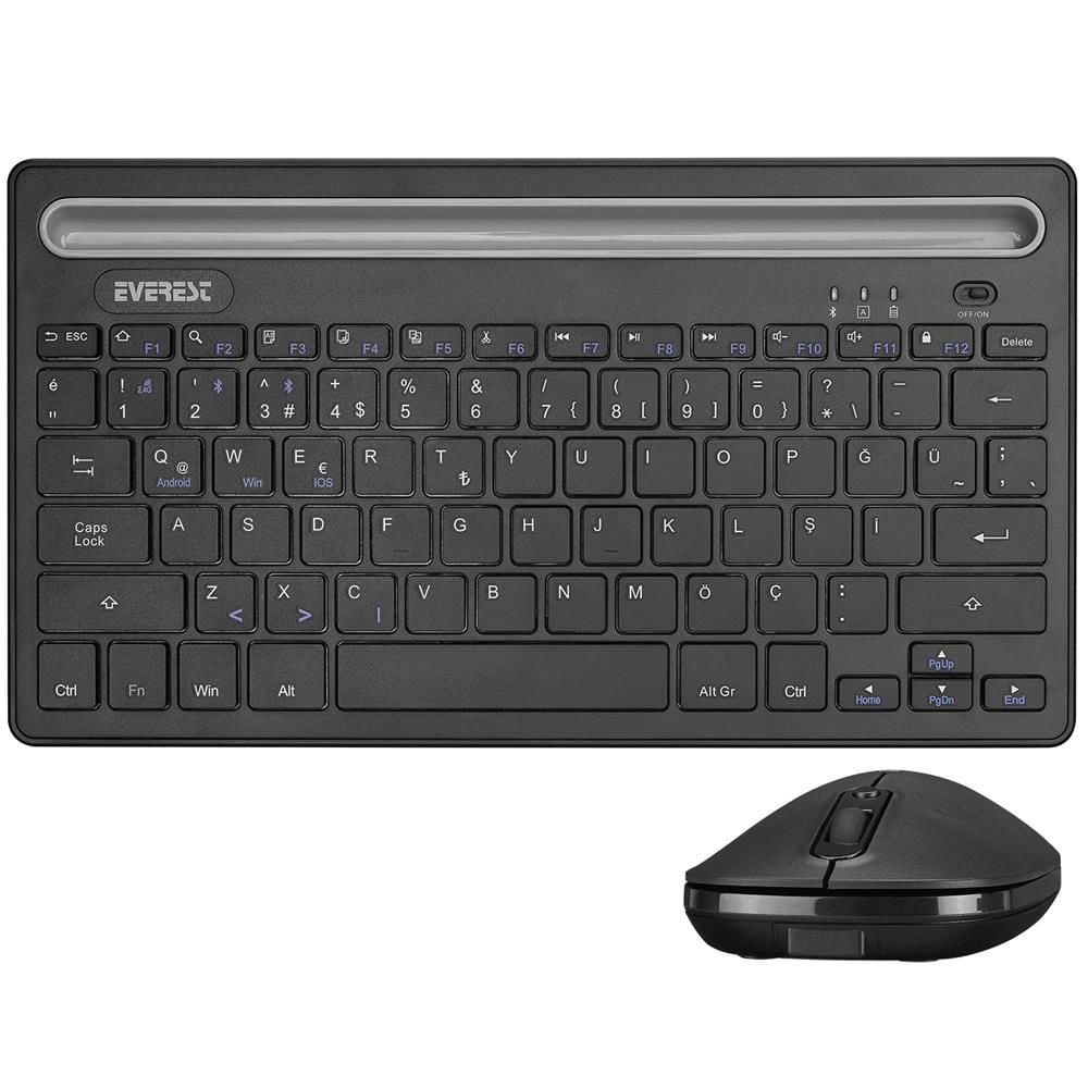 Everest KM-BT803 Siyah 3 in 1 Kablosuz Klavye + Mouse Set (BT 5.0 / 3.0 / 2.4GHz, 1600 DPI, Q Multimedya)