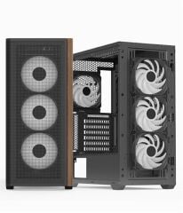Aerocool AE  D501A BK 4x12cm A-RGB Fanlı, Ahşap Ön Panel Temp Cam Yan ve Mesh Ön Panel,USB Type-C