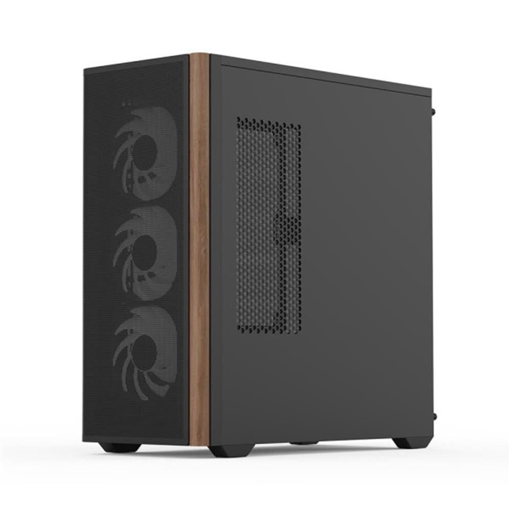Aerocool D501A‑G‑BK‑v2 4×12 cm ARGB Fanlı Ahşap Ön Mesh Panel Temperli Cam Yan Panel USB Type‑C Siyah Mid Tower PC Kasası