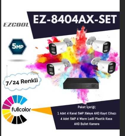 EZCOOL EZ-8404AX-SET 5MP FullColor 7/24 Renkli 4'lü Güvenlik Kamera Seti