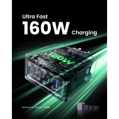 UGREEN Nexode Pro 160W GaN Hızlı Şarj Cihazı 1×USB‑C 140W + 1×USB‑C 100W + 1×USB‑C 30W + 1×USB‑A QC/PD 22.5W Kablolu Gri 25877