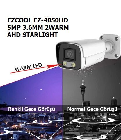 Ezcool EZ-4050HD 5MP Ultra HD 3.6mm Sabit Lens 7/24 Renkli Full-Color AHD Bullet Kamera