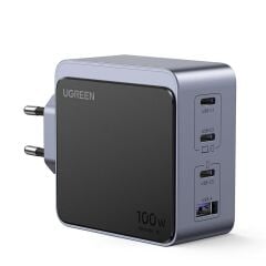 UGREEN Nexode Air 100W GaN Hızlı Şarj Cihazı 3×USB‑C + 1×USB‑A QC/PD Portlu Gri 35043