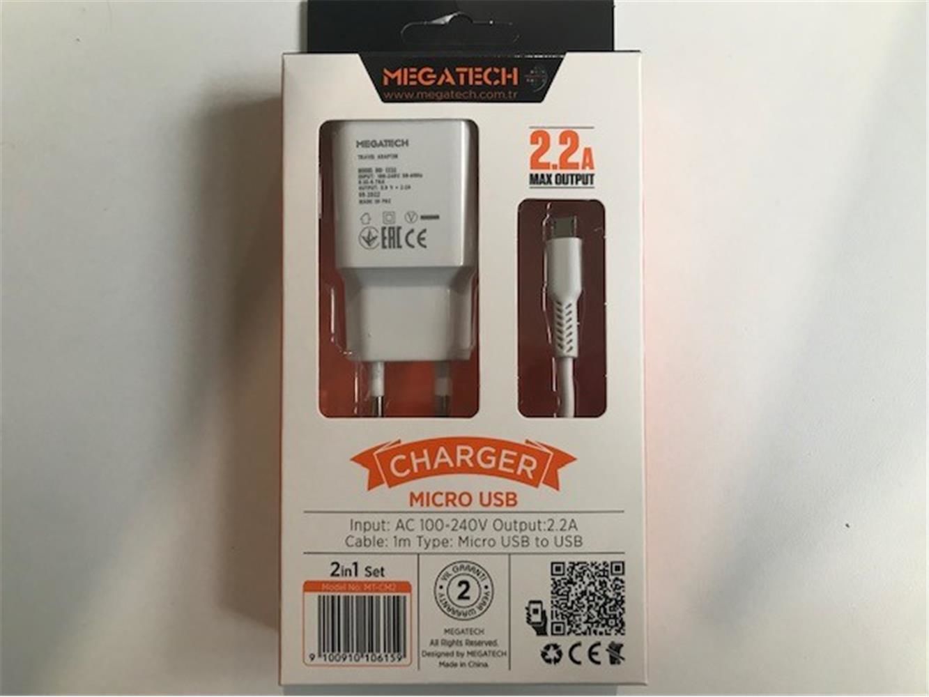 Megatech Eco 2100 2.1A Micro USB Ev Tipi Hızlı Şarj Cihazı (CC01 Adaptör + Kablo)