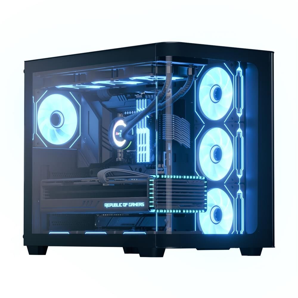 Aerocool P500C‑G‑BK‑v1 4×12 cm Mirrored A‑RGB Fanlı Dual Chamber 450 mm GPU Destekli ATX/Micro‑ATX/Mini‑ITX Siyah Tempered Glass PC Kasası