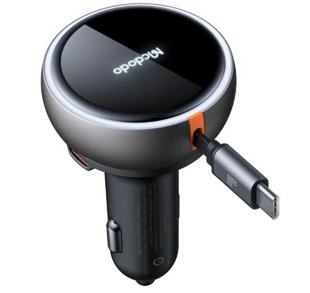 Mcdodo CC-4850 80W GaN Geri Çekilebilir Kablolu Dijital Göstergeli Hızlı Araç Şarj Cihazı - Siyah
