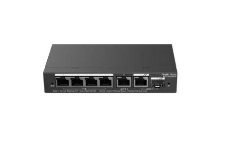 Ruijie-Reyee RG-ES206GS-P 4xGE + 2xGE 54W Gigabit Smart PoE Switch, Yönetilebilir, Fanless, Endüstriyel ve SMB Uyumlu