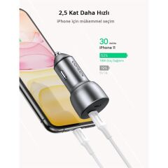 UGREEN 40W PD Hızlı Araç İçi Şarj Cihazı Çakmaklık Adaptörü 2xUSB‑C, Uzay Grisi – 70594