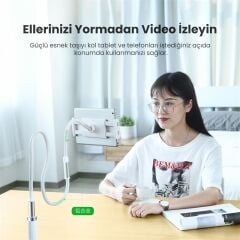 UGREEN 80906 Esnek Gooseneck Telefon Tutucu – 90 cm Siyah, 4″–7.2″ Ekran, 360° Döner Kelepçe, Masa & Yatak için Uygun