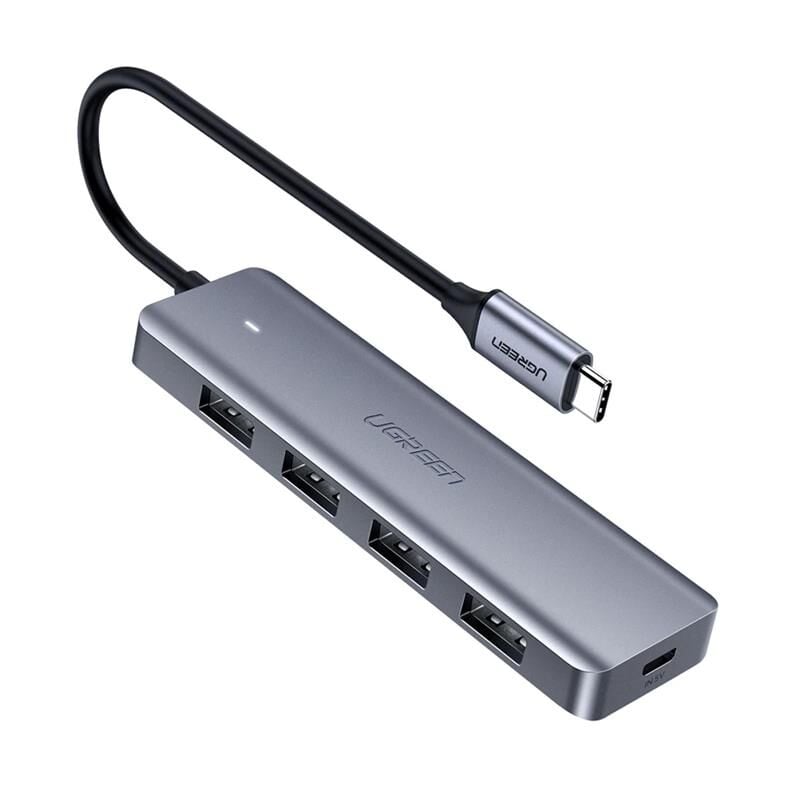 UGREEN 70336 Type‑C USB 3.0 4 Port USB Hub Çoklayıcı Gri – USB‑C Erkek, 4 x USB 3.0 5 Gbps, 15 cm Kablo, PD Destekli