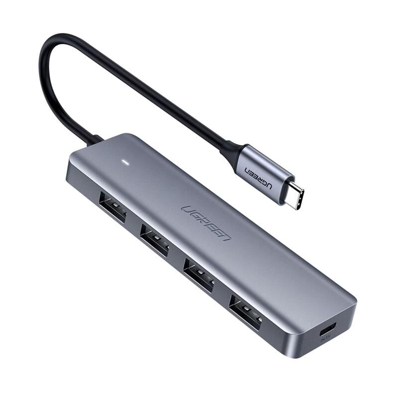 UGREEN 70336 Type‑C USB 3.0 4 Port USB Hub Çoklayıcı Gri – USB‑C Erkek, 4 x USB 3.0 5 Gbps, 15 cm Kablo, PD Destekli