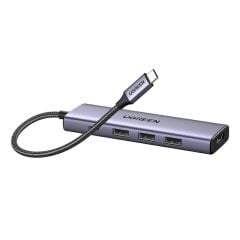 UGREEN 15596 Revodok 5‑in‑1 USB‑C 100 W PD 4K HDMI Hub 3×USB‑A 5 Gbps Gri Çoklayıcı