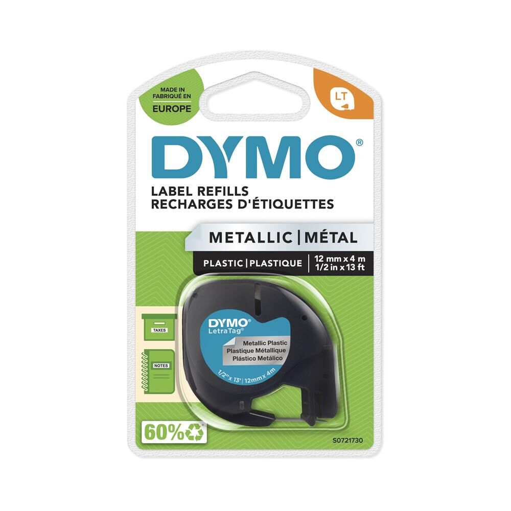 Dymo S0721730 LetraTag 12 mm x 4 Metre Plastik Etiket Şeridi - Metalik Gri (91208 / 59429)