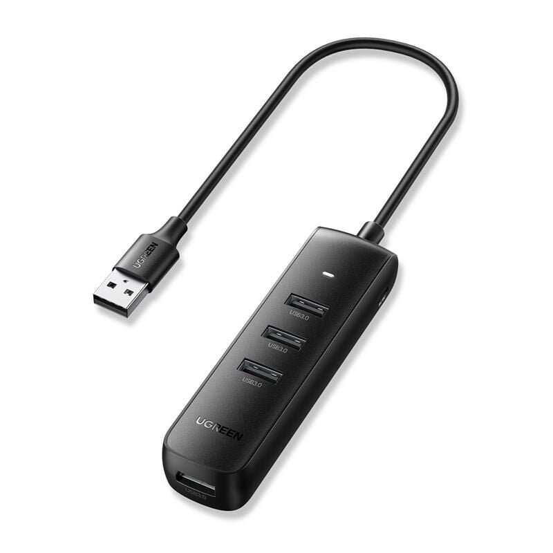 UGREEN USB 3.0 4‑PORT HUB 10915 0.25 m Siyah – USB‑A 4× USB 3.0 (5 Gbps) + Micro‑USB Güç Girişi, Plug‑&‑Play