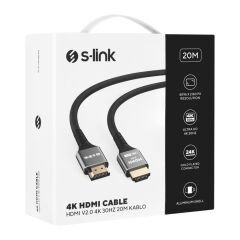 S-Link SLX-HD4K20 20 Metre HDMI to HDMI v2.0 4K 30Hz 19+1 Metal Konnektörlü Görüntü ve Ses Kablosu