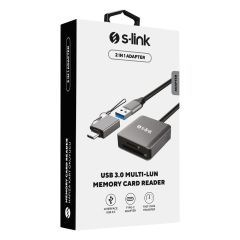S-Link SL-CR21 Type-C & USB 3.0 SD/Micro SD 110MB/s Hızlı 2-in-1 Metal Kart Okuyucu