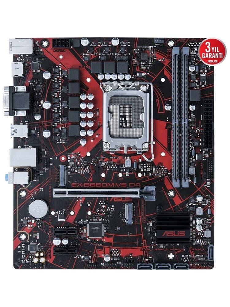 Asus EX‑B660M‑V5 D4 LGA 1700 Intel B660 mATX DDR4 5333(OC) M.2 NVMe PCIe 4.0 HDMI D‑Sub 1 Gb Ethernet Anakart