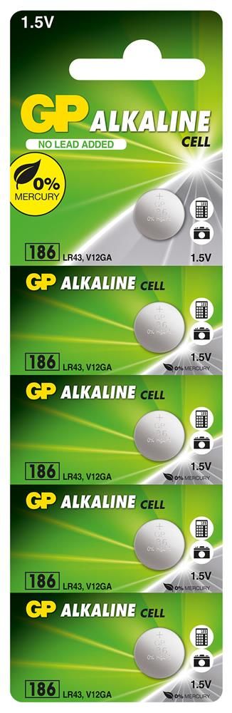 GP Batteries LR43 (AG12 / 186) 1.5V Alkalin Düğme Pil 5'li Paket