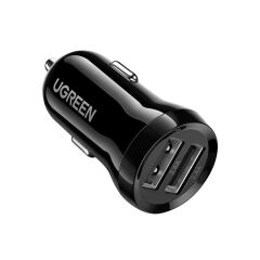 UGREEN 50875 24W Çift USB‑A Araç Çakmaklık Şarj Cihazı (12‑24V, 2×2.4 A – Toplam 4.8 A), Siyah Mini Tasarım, Fireproof ABS/PC