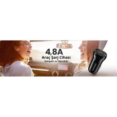 UGREEN 50875 24W Çift USB‑A Araç Çakmaklık Şarj Cihazı (12‑24V, 2×2.4 A – Toplam 4.8 A), Siyah Mini Tasarım, Fireproof ABS/PC