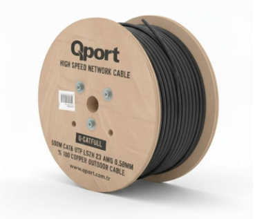 Qport Q-CATFULL Cat6 23AWG 500m PE Outdoor UV Dayanımlı Siyah Ethernet Network Kablosu