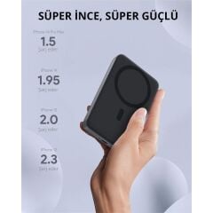 AUKEY PB‑MS02 MagFusion 10000 mAh 38.5 Wh Li‑Polymer 30 W USB‑C PD + 15 W MagSafe Kablosuz Powerbank (Kickstand, Gri)