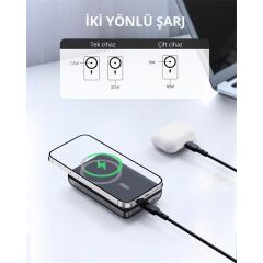 AUKEY PB‑MS02 MagFusion 10000 mAh 38.5 Wh Li‑Polymer 30 W USB‑C PD + 15 W MagSafe Kablosuz Powerbank (Kickstand, Gri)