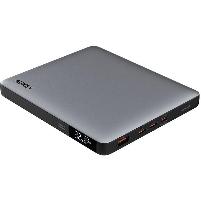 AUKEY PB‑Y44‑GY 100 W PD 3.0 20 000 mAh Ultra‑Slim Laptop Powerbank – 3 x USB‑C (100 W/30 W), 1 x USB‑A (18 W), Dijital Gösterge, Küçük Akım Modu (Gri)
