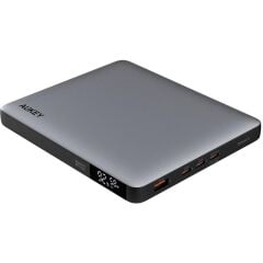 AUKEY PB‑Y44‑GY 100 W PD 3.0 20 000 mAh Ultra‑Slim Laptop Powerbank – 3 x USB‑C (100 W/30 W), 1 x USB‑A (18 W), Dijital Gösterge, Küçük Akım Modu (Gri)