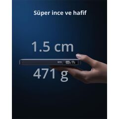 AUKEY PB‑Y44‑GY 100 W PD 3.0 20 000 mAh Ultra‑Slim Laptop Powerbank – 3 x USB‑C (100 W/30 W), 1 x USB‑A (18 W), Dijital Gösterge, Küçük Akım Modu (Gri)