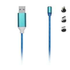 Frisby FA-7566MC 1 Metre Mıknatıslı ve LED Işıklı 3'ü 1 Arada (Type-C / Micro USB / Lightning) Şarj Kablosu
