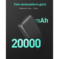 AUKEY PB‑N74S‑BK Basix Plus 22.5W Power Delivery 3.0 + Quick Charge 3.0 20 000 mAh Lithium‑Polymer Taşınabilir Şarj Cihazı (3 Çıkışlı, LED Batarya Göstergesi)