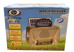 Everton RT-836 Bluetooth/FM/USB/TF/AUX Destekli Solar Panelli Şarj Edilebilir Nostaljik Radyo