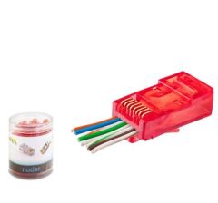 Nodar ND2403 Cat6 EZ-RJ45 Geçmeli Konnektör - 100 Adet Plastik Kutu (Kırmızı)