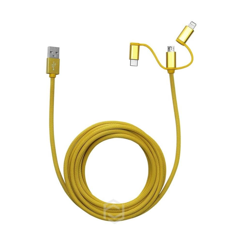 Frisby FA-7556UC 3'ü 1 Arada Örgülü 3 Metre USB Şarj ve Veri Kablosu (Lightning/Micro USB/Type-C) Sarı