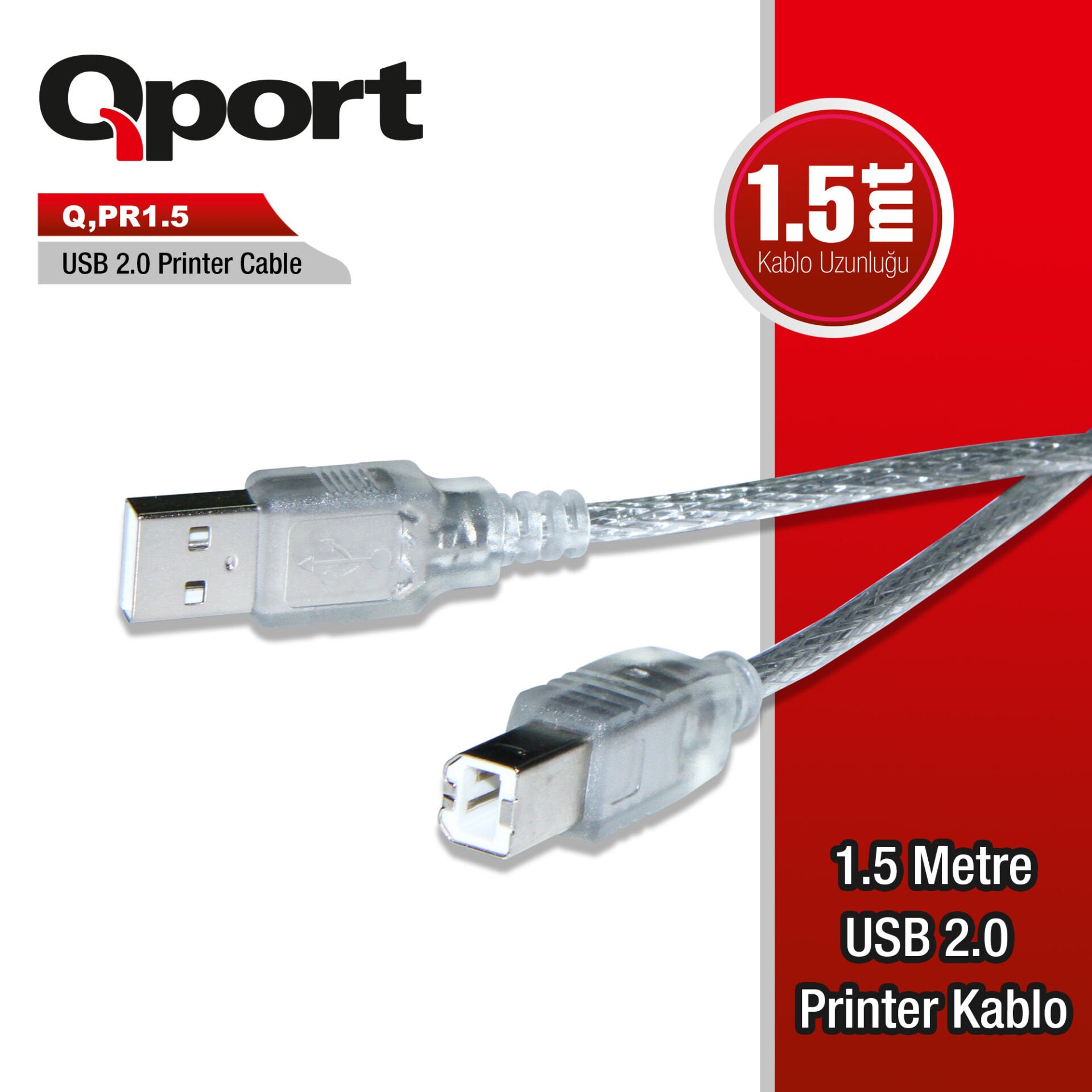 QPORT Q-PR1.5 USB 2.0 Yazıcı Kablosu 1.5 Metre
